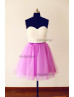 Ivory Lace Blue/Yellow/Hot Pink/Peach Tulle  Short Prom Dress